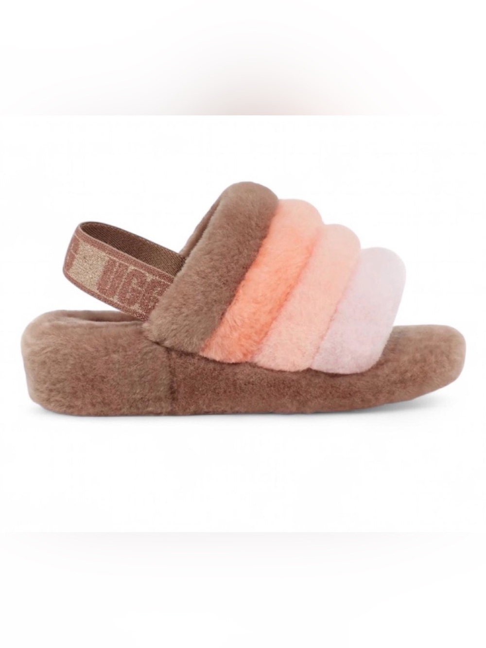 Women’s UGG Fluff Yeah Plush Slide Sandals in Brown and Orange 10